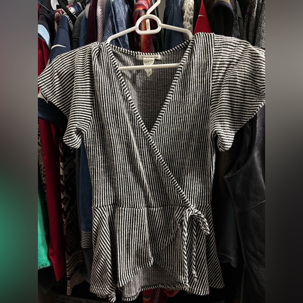 Caution To The Wind Black and White Striped Blouse